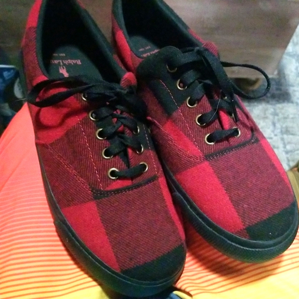 Polo Ralph lauren shoes size 11 mens red and black plaid